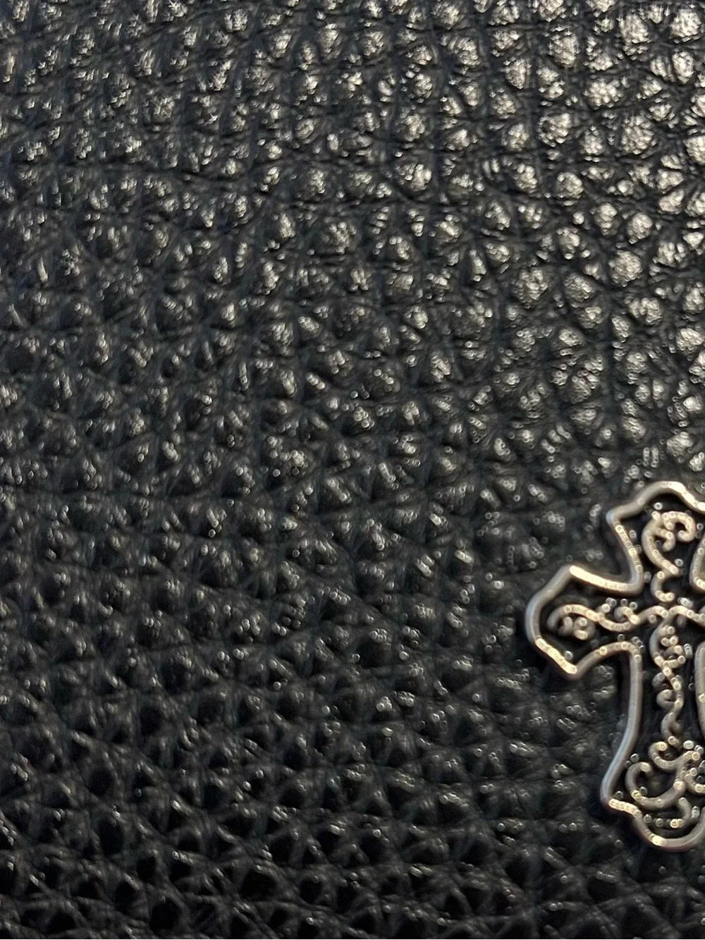 Black Men's Leather Bifold Wallet with Silver Cross Accent